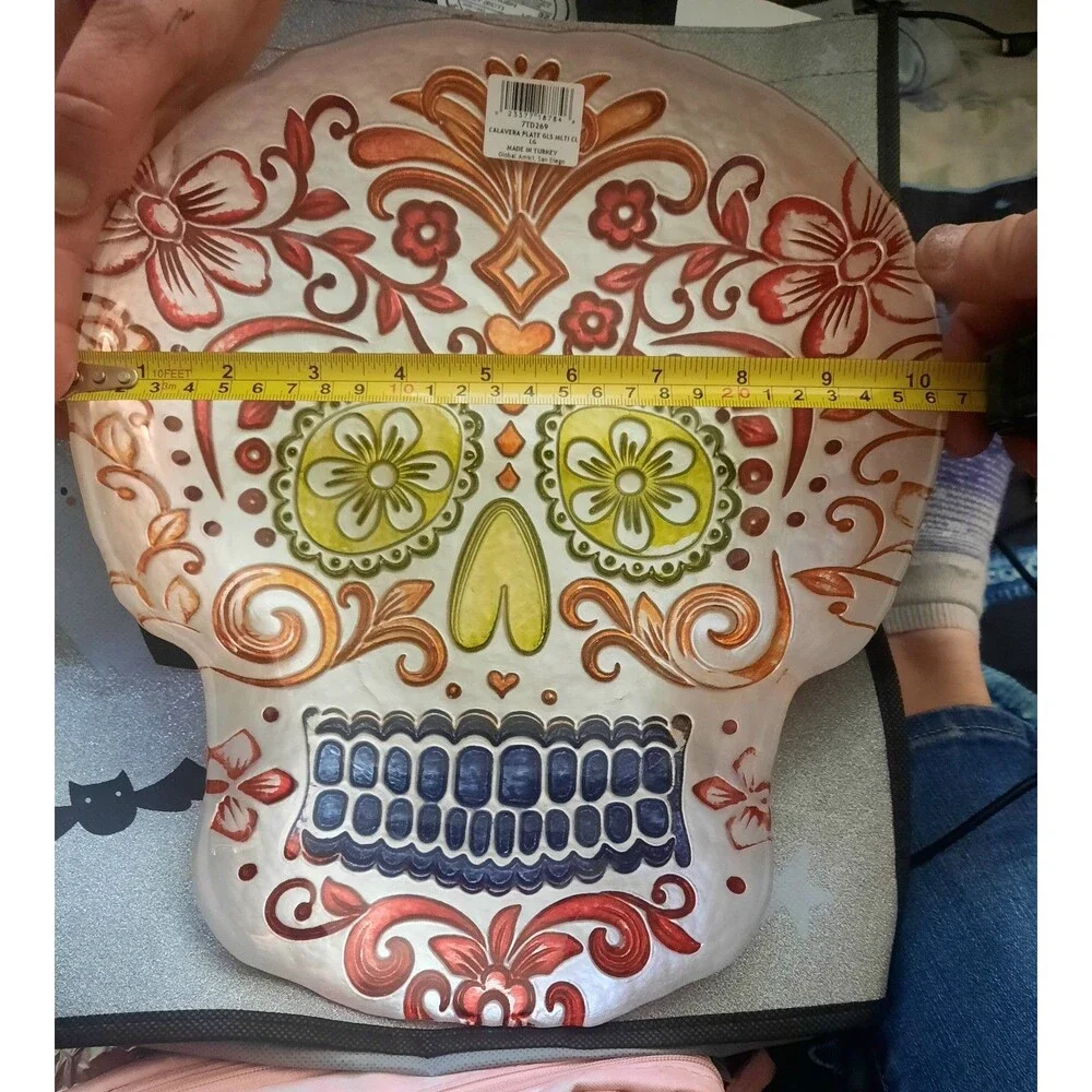 NWT Sugar Skull Calavera Turkish GLASS Plate Serving Platter 12